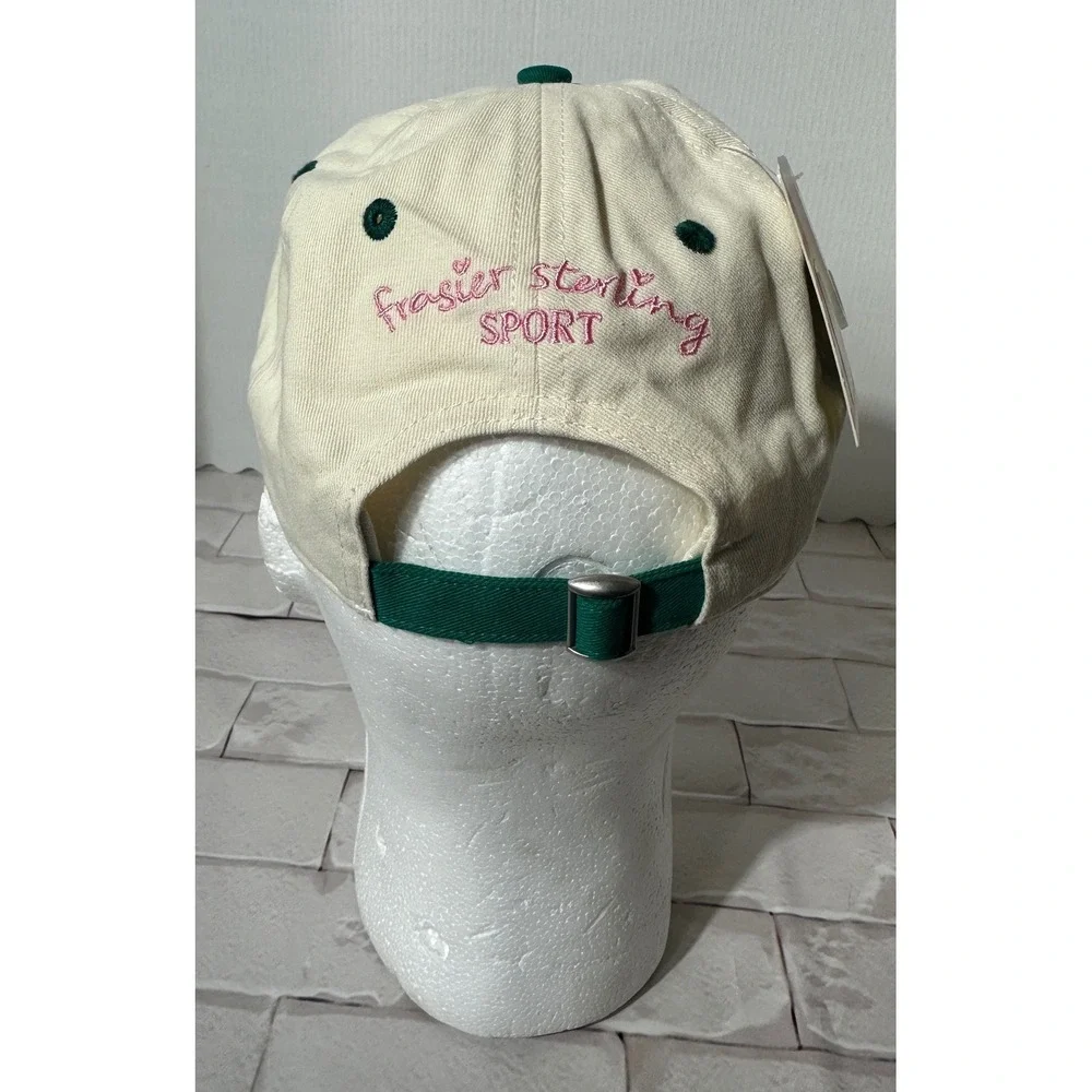 Frasier Sterling Sport Tennis‎ Racquet Crest Baseball Cap Cream Green Adjustable